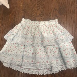 Floral Lace Trimmed Skirt - Blue and Pink